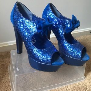 Blue Glitter platform heels